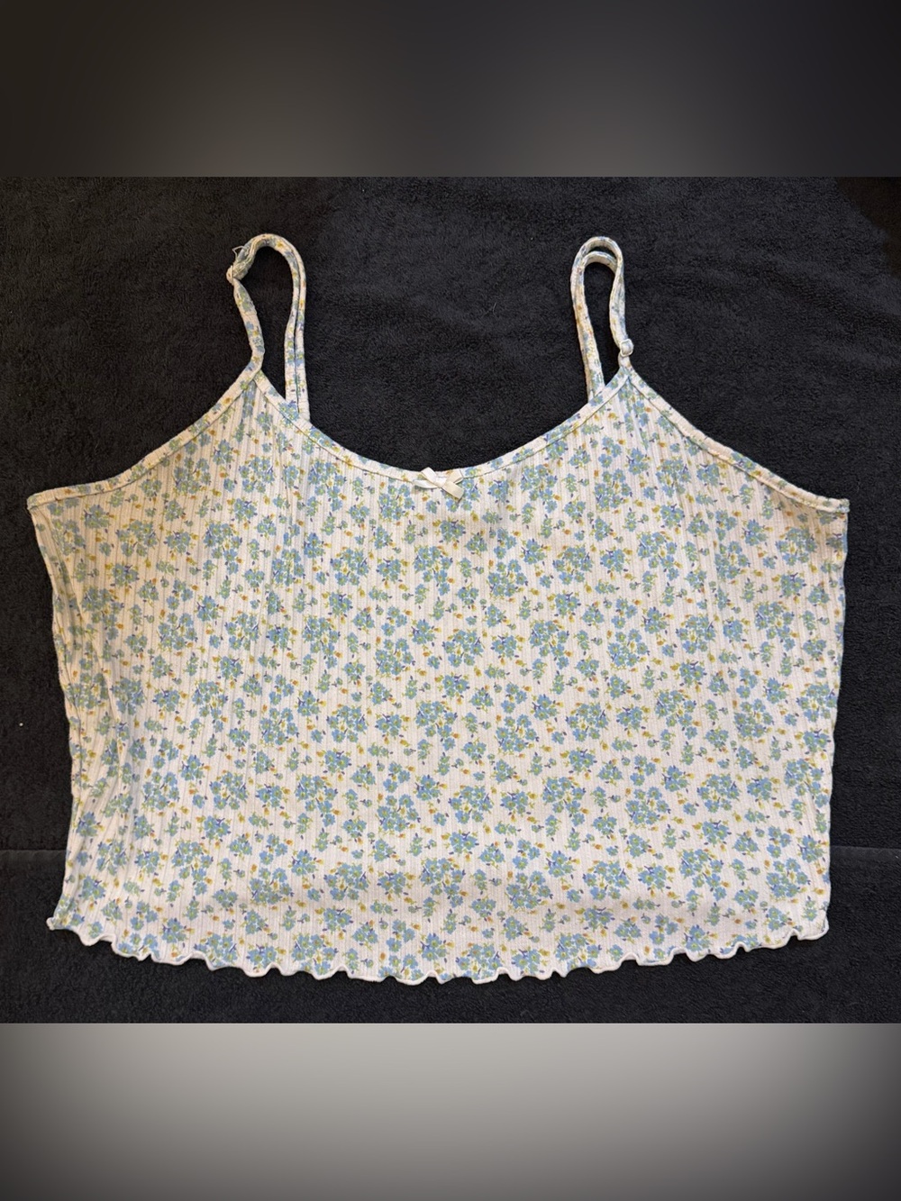 Forever 21 White Floral Ribbed Cami with Blue Floral Print
